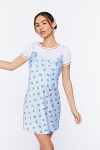 BLUE/MULTI Bow Print Mini Slip Dress, image 1