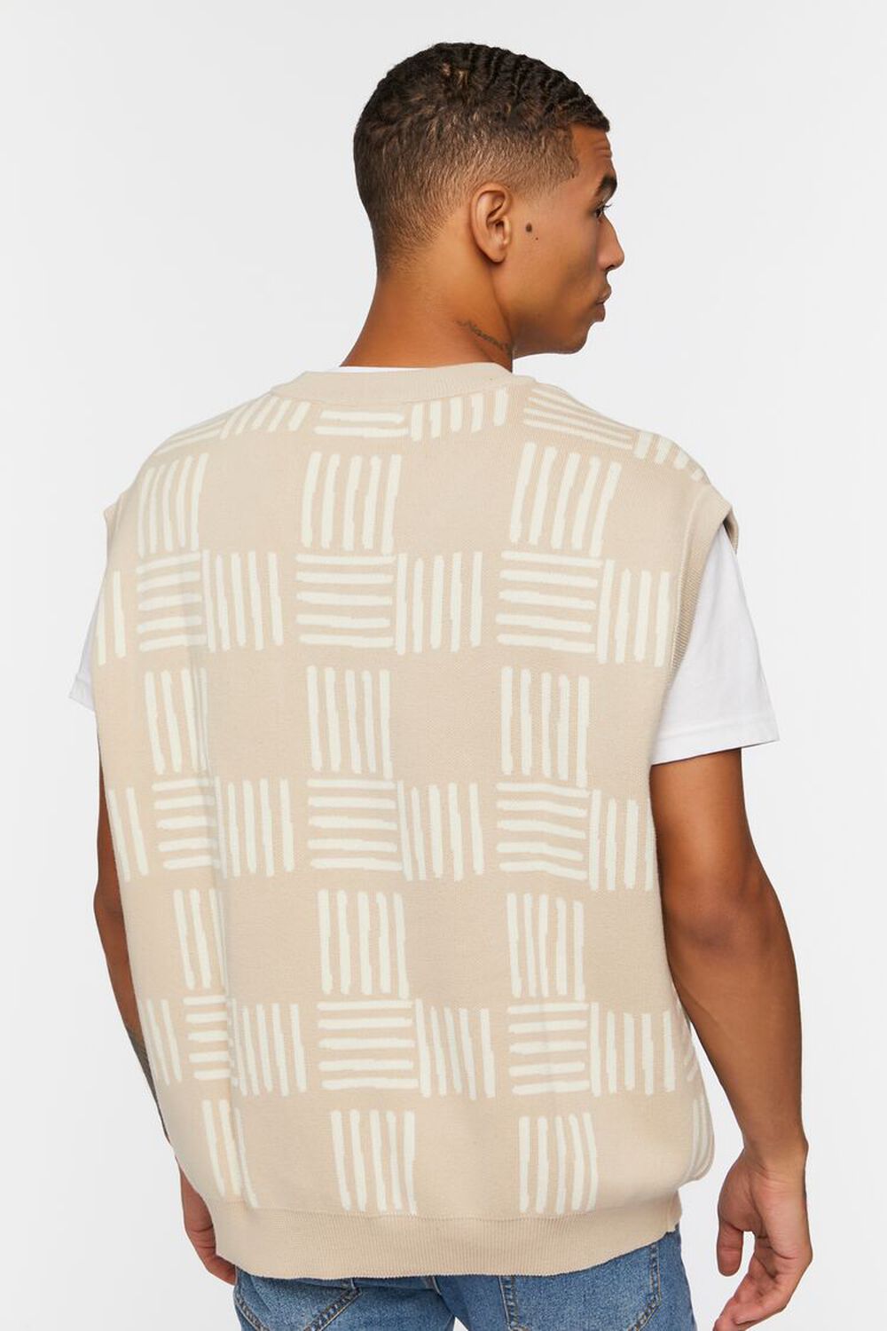 TAUPE/CREAM Checkered Sweater Vest, image 3