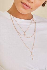GOLD/CLEAR Cross Pendant Layered Necklace, image 1