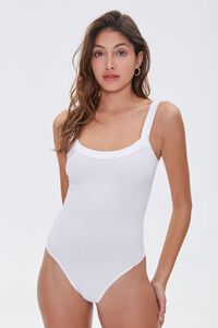 WHITE Cotton-Blend Cami Bodysuit, image 5