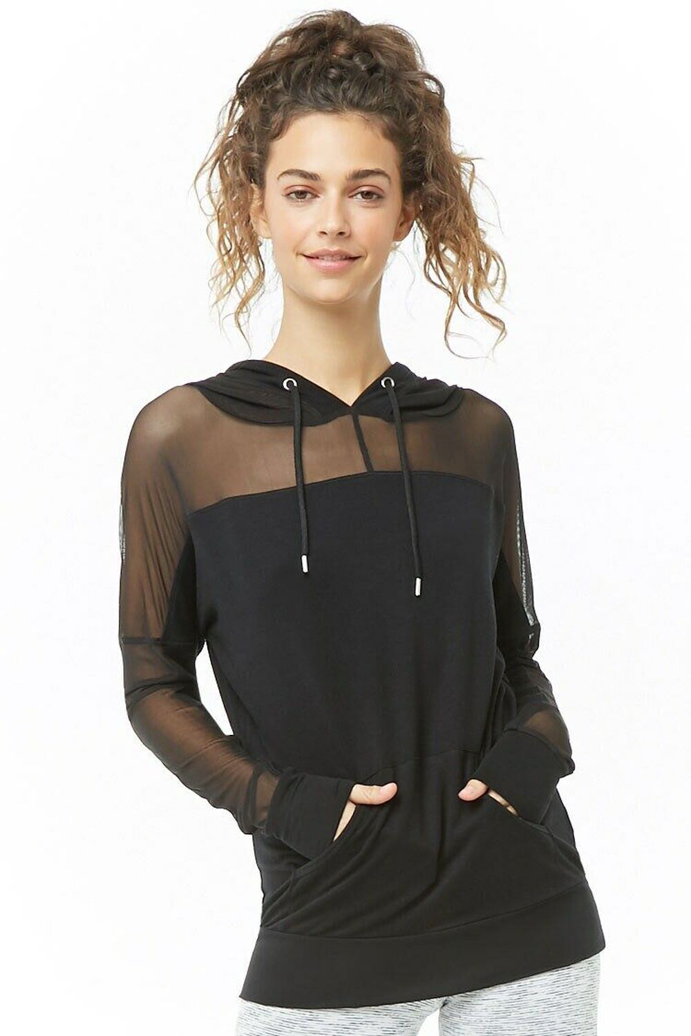 Forever 21 Active Mesh-Panel Lace-Up Hoodie