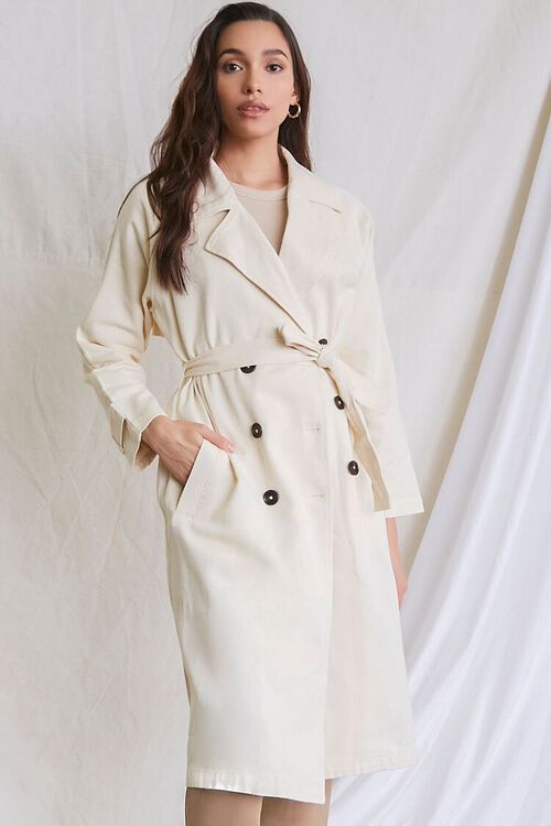 IVORY Twill Double-Breasted Trench Coat, image 5