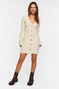 IVORY Cable Knit Button-Front Sweater Dress, image 4