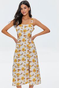 TAN/MULTI Floral Print Cutout Midi Dress, image 4
