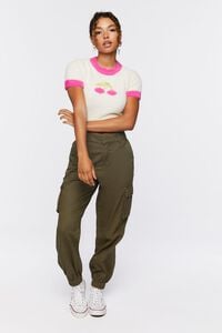 CREAM/PINK Cherry Sweater-Knit Cropped Tee, image 4