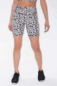 BLACK/WHITE Active Floral Print Biker Shorts, image 2