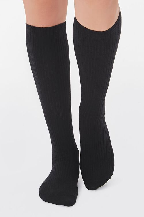 BLACK Ribbed Knee-High Socks, image 4