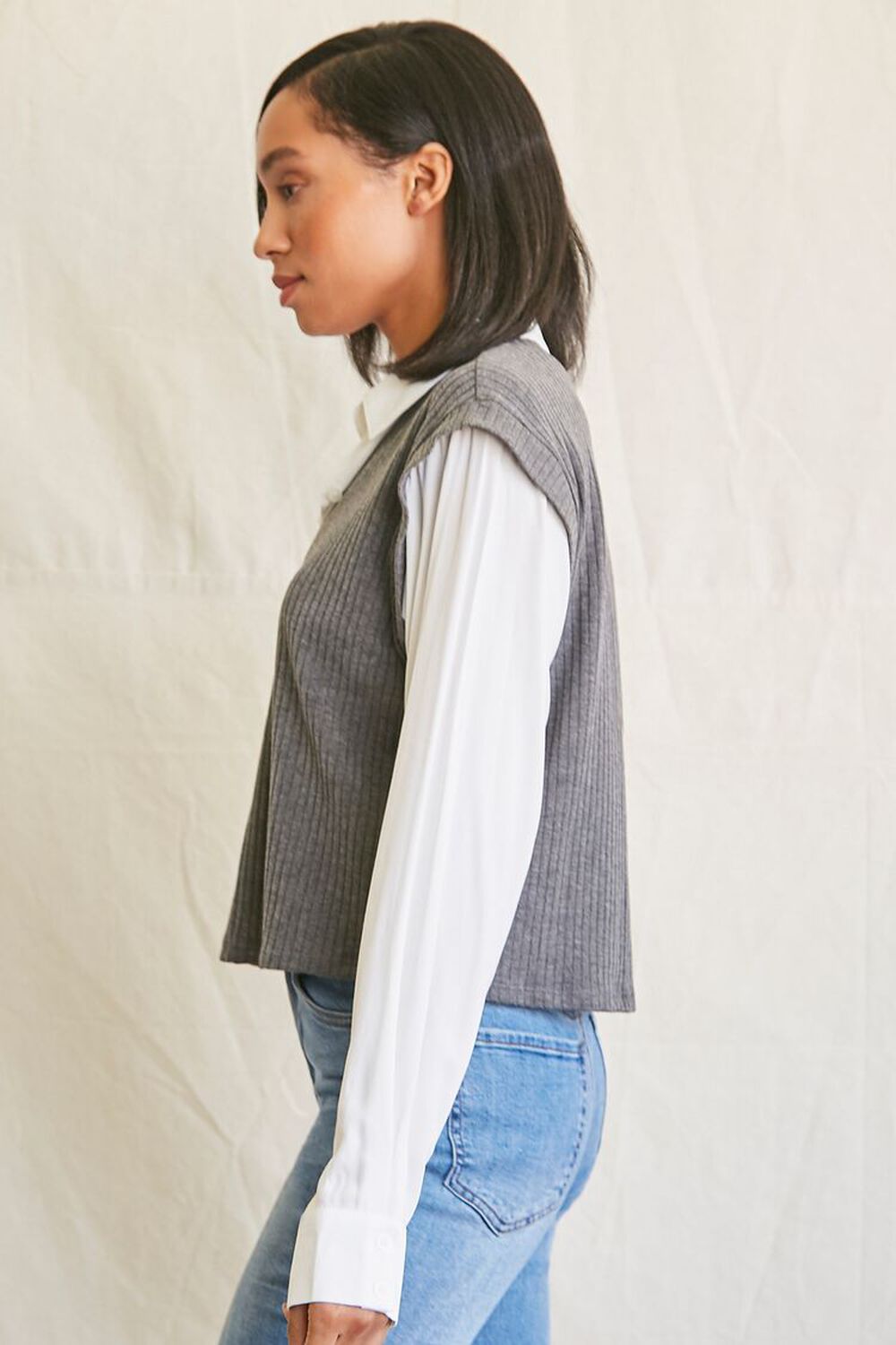 CHARCOAL/WHITE Sweater Vest & Shirt Combo Top, image 2