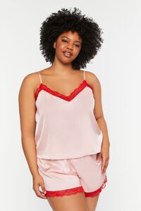 PINK/RED Plus Size Lace-Trim Cami & Shorts Pajama Set, image 1