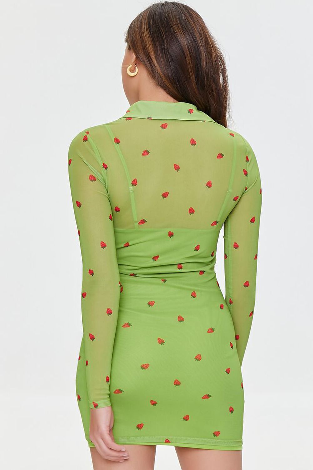 GREEN/MULTI Mesh Strawberry Print Mini Dress, image 3