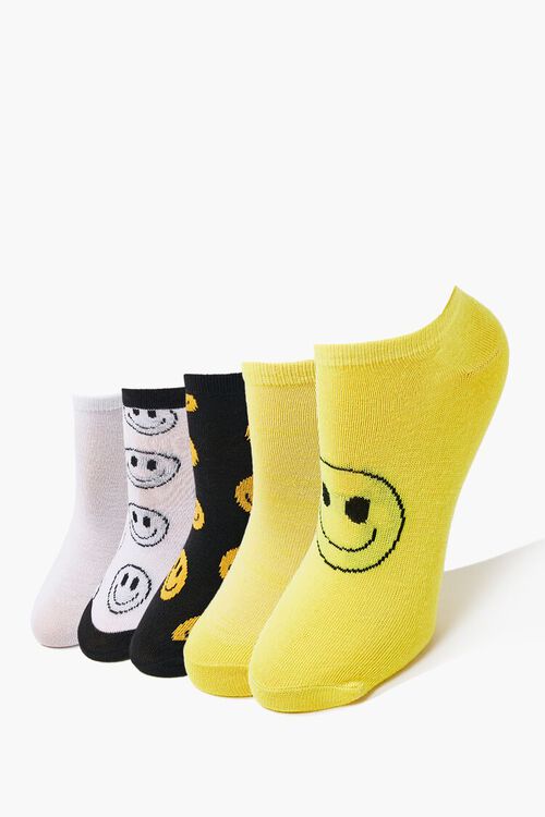 YELLOW/MULTI Happy Face Ankle Sock Set - 5 pack, image 1