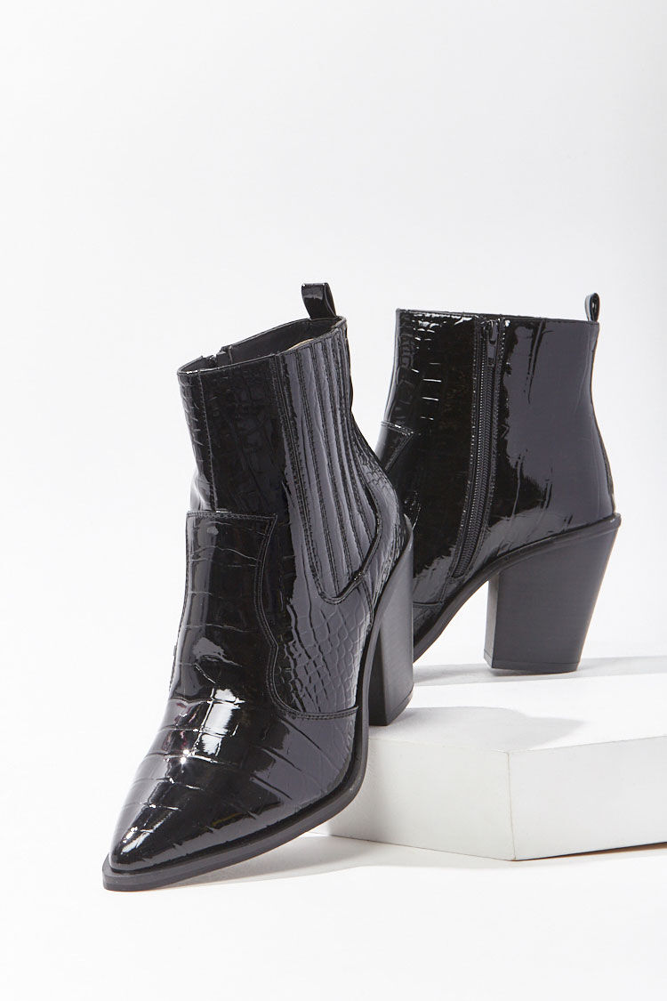 faux croc leather booties