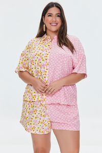 YELLOW/PINK Plus Size Reworked Checkered Shorts, image 7