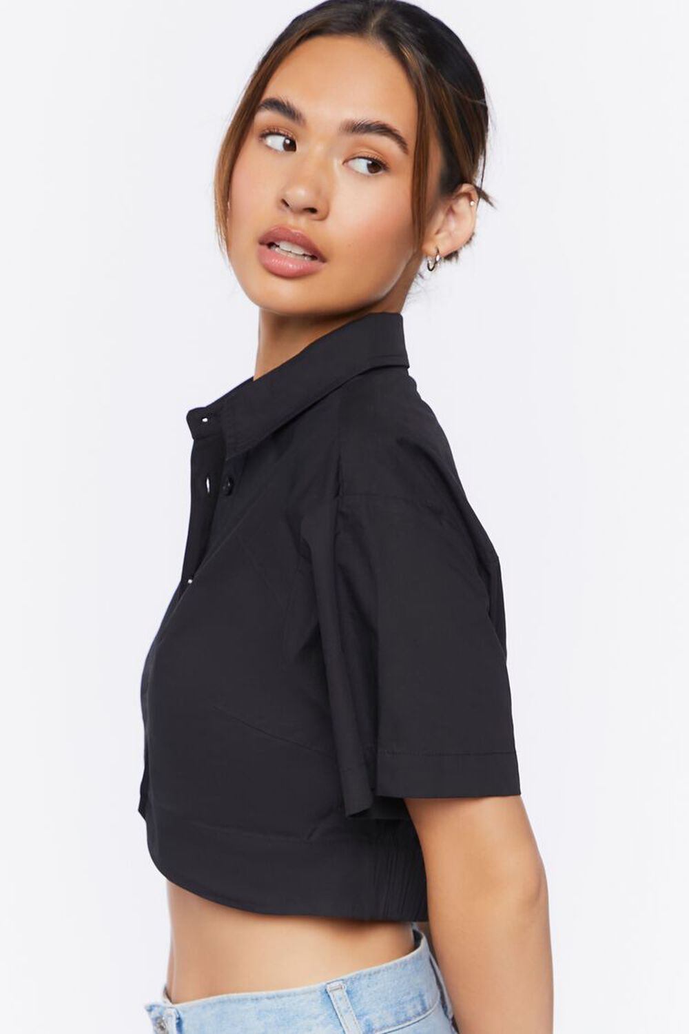 BLACK Cropped Poplin Shirt, image 2