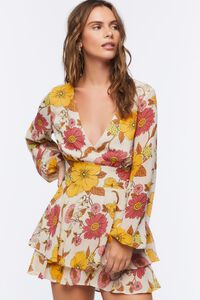 TAUPE/MULTI Floral Print Chiffon Mini Dress, image 1