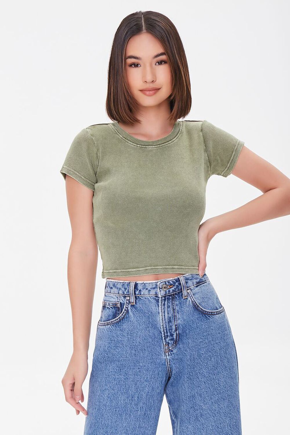 OLIVE Mineral Wash Cropped Tee, image 1