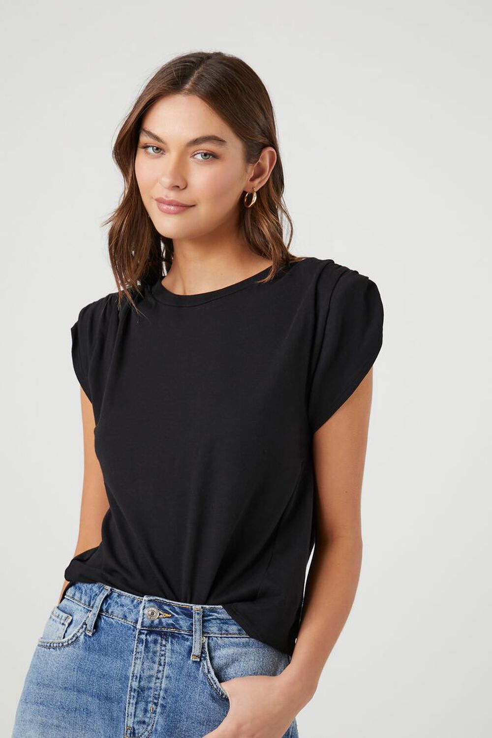 Ruched Cap-Sleeve Top