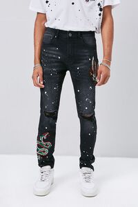 BLACK/MULTI Embroidered Graphic Paint Splatter Jeans, image 2