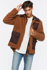 BROWN Faux Shearling Snap-Button Jacket, image 1