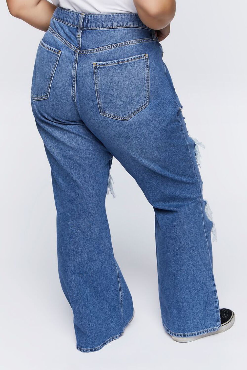 MEDIUM DENIM Plus Size Destroyed Mid-Rise Flare Jeans, image 3