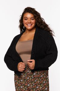 BLACK Plus Size V-Neck Cardigan Sweater, image 1