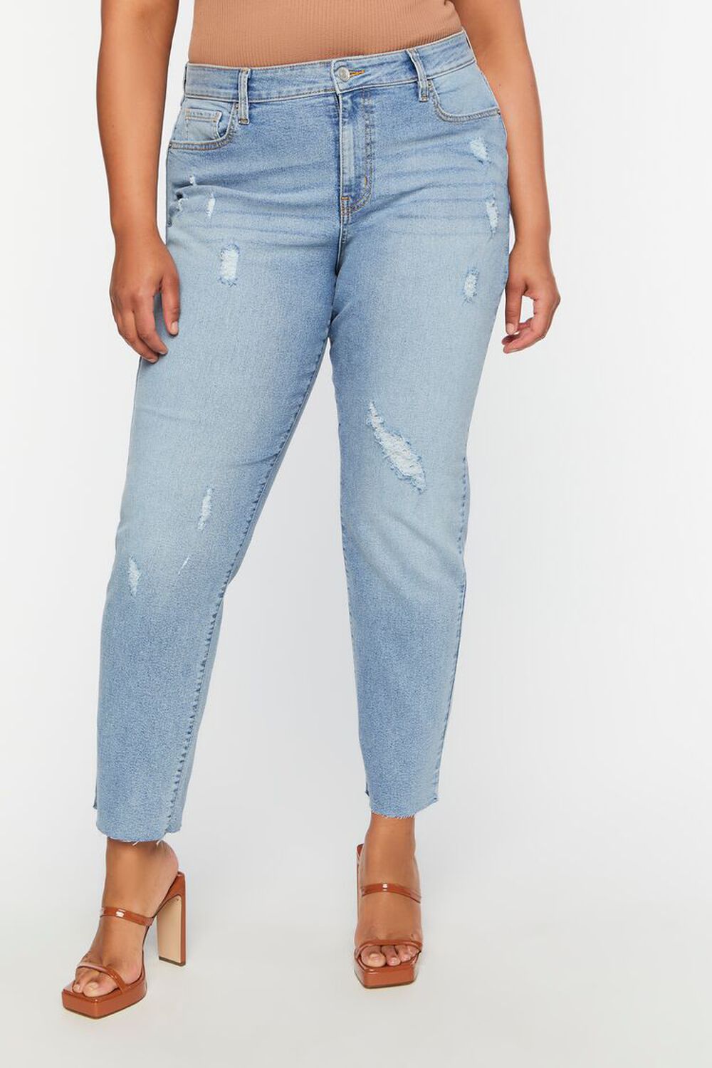 MEDIUM DENIM Plus Size Distressed Boyfriend Jeans, image 1