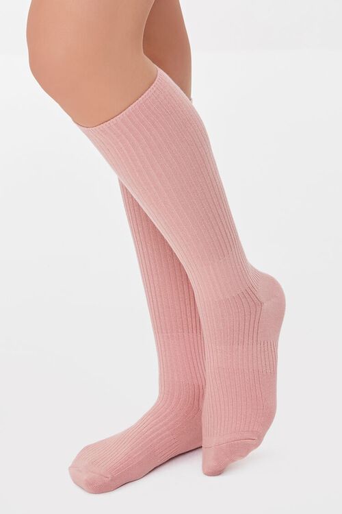 PEACH  Ribbed Knee-High Socks, image 1