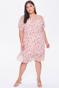 PINK/MULTI Plus Size Off-the-Shoulder Floral Print Dress, image 4