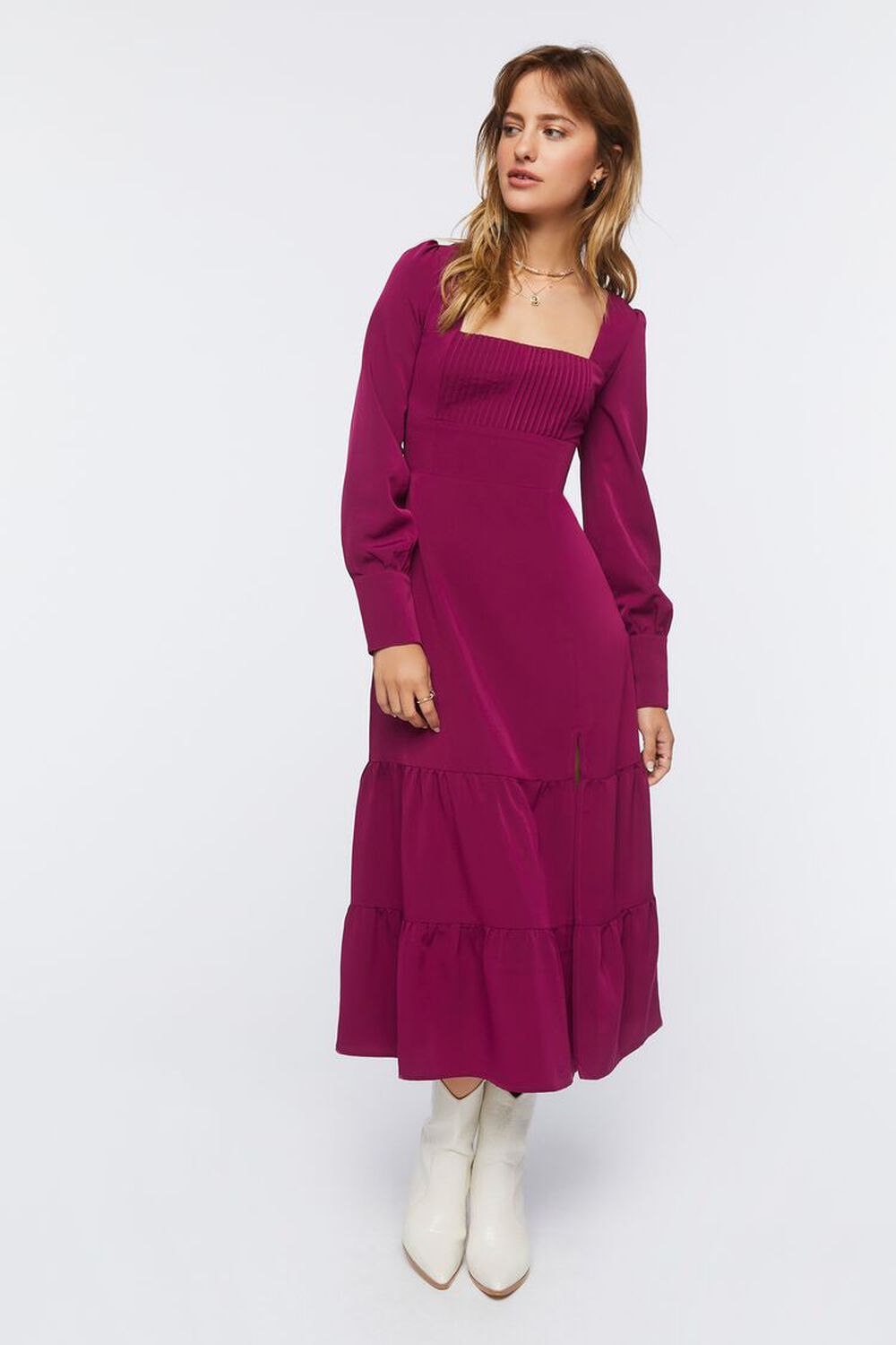 MERLOT Tiered Peasant-Sleeve Midi Dress, image 1