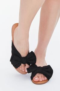 BLACK Dual Bow Flat Sandals, image 4