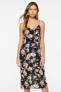 BLACK/MULTI Floral Print Cami Midi Dress, image 4