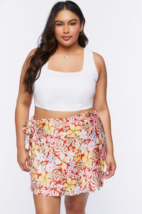 RED/MULTI Plus Size Tropical Floral Print Mini Skirt, image 7