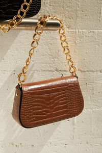 BROWN Faux Croc Leather Shoulder Bag, image 2