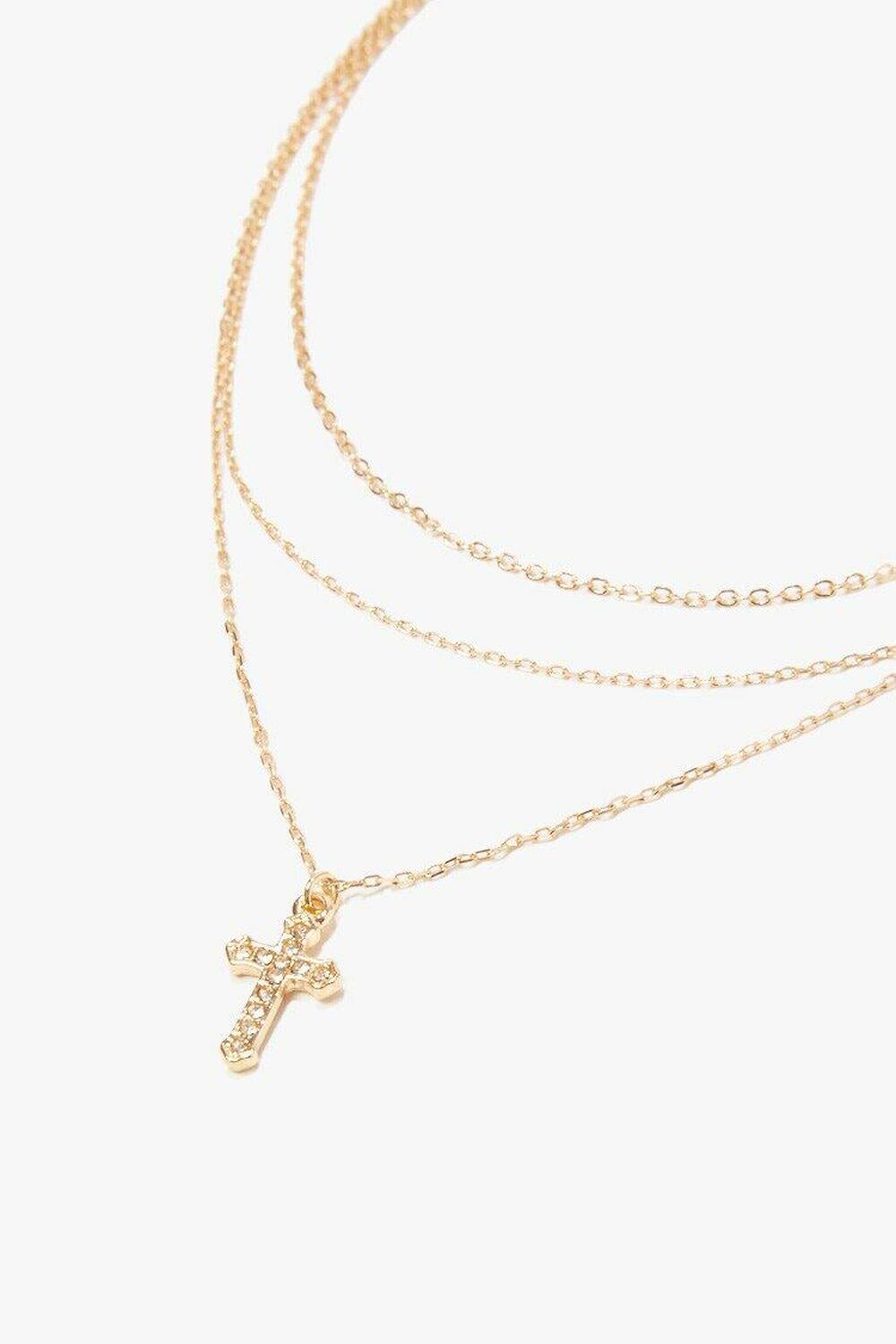 GOLD/CLEAR Layered Cross Pendant Necklace, image 1