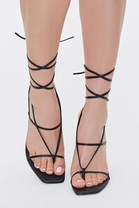 BLACK Strappy Toe-Thong Stiletto Heels, image 4