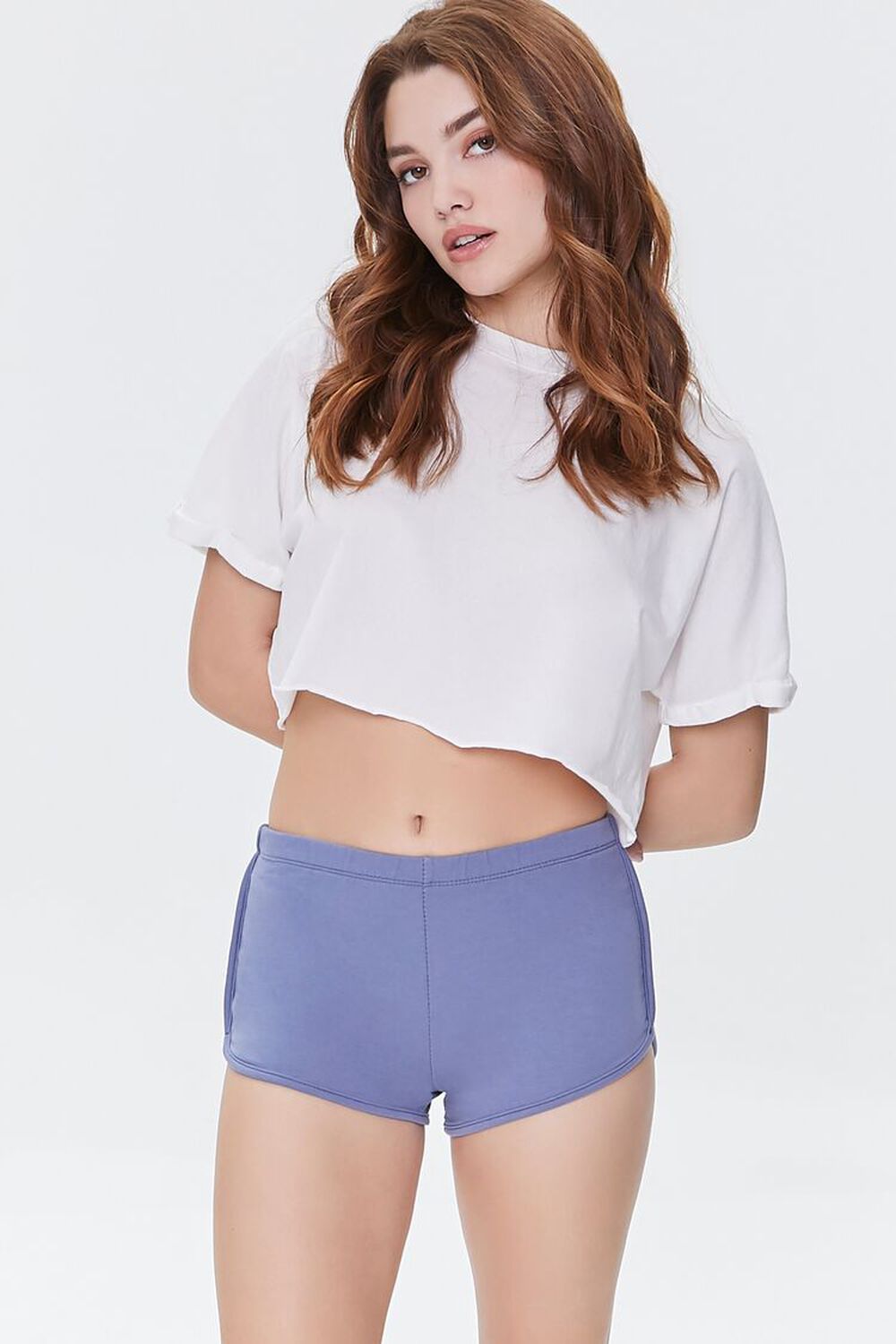 DUSTY BLUE Mid-Rise Dolphin Shorts, image 1