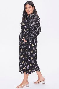BLACK/MULTI Plus Size Floral Print Buttoned Dress, image 2