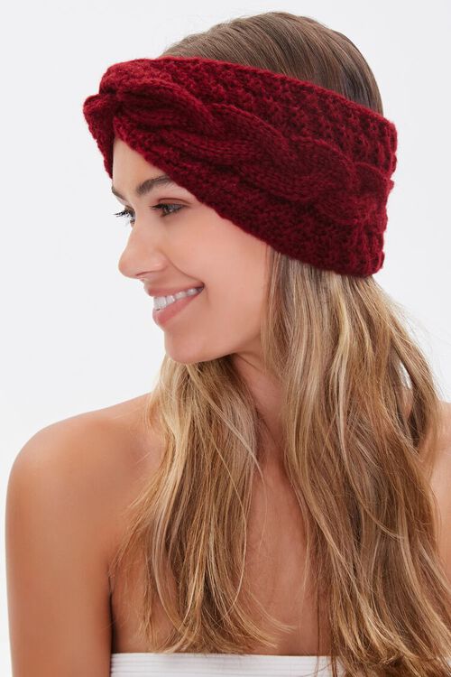 BURGUNDY Twisted Cable Knit Headwrap, image 2
