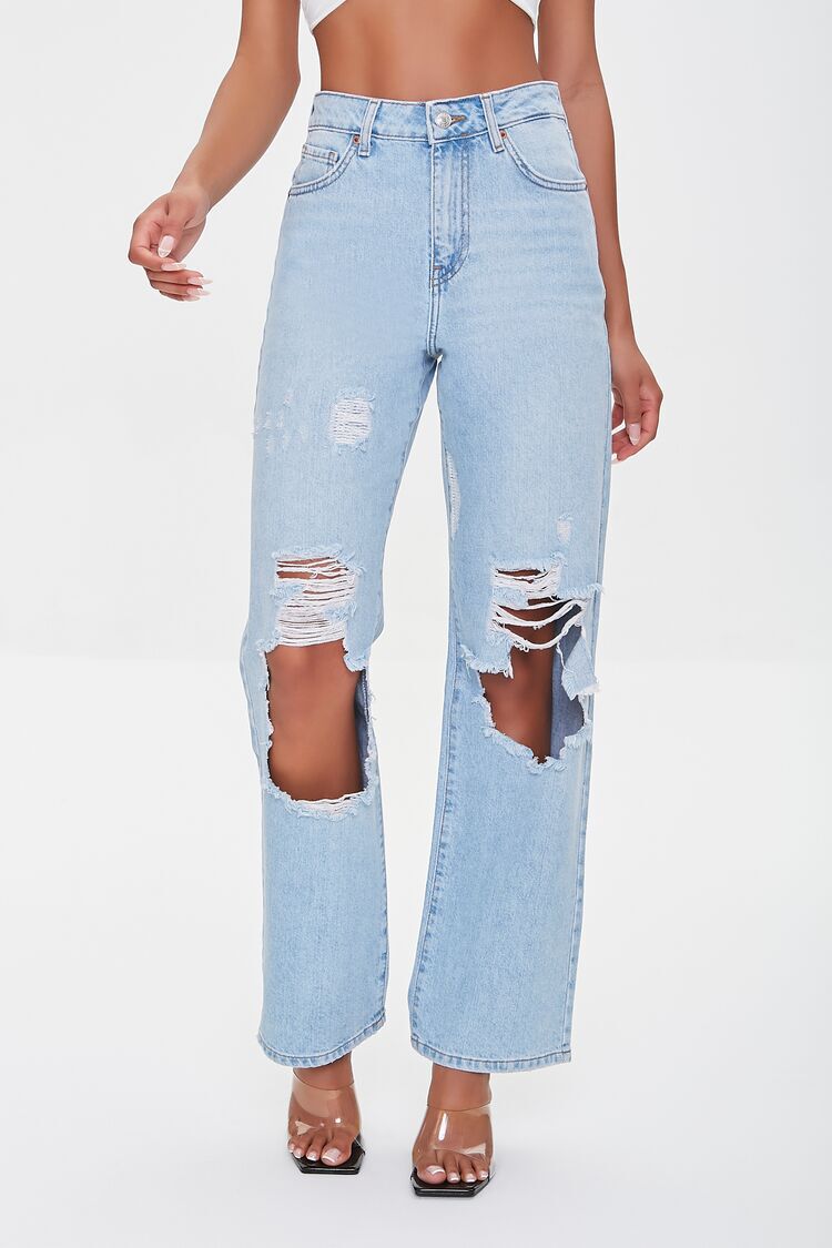Buy Forever 21 Blue Cotton Mid Rise Distressed Jeans for Women Online @  Tata CLiQ