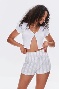 IVORY/BLACK Striped Paperbag Shorts, image 1