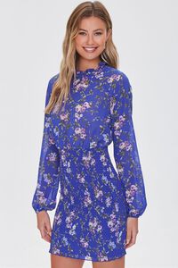 BLUE/MULTI Floral Print Mini Dress, image 1