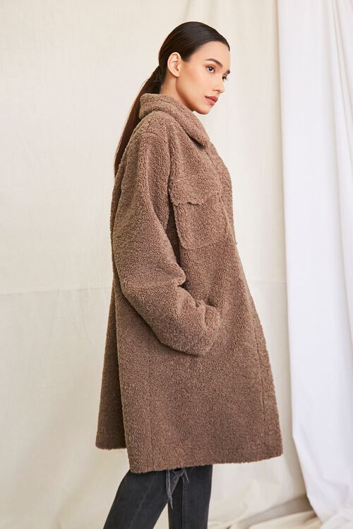 TAUPE Faux Shearling Open-Front Coat, image 2