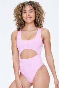 PINK Ribbed Cutout One-Piece Swimsuit, image 4