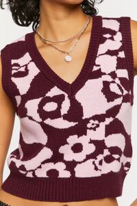 PINK/MERLOT Abstract Floral Print Cropped Sweater Vest, image 5