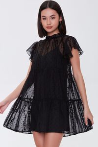 BLACK Lace Trapeze Mini Dress, image 1