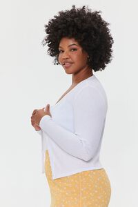 WHITE Plus Size Picot Cardigan Sweater, image 2