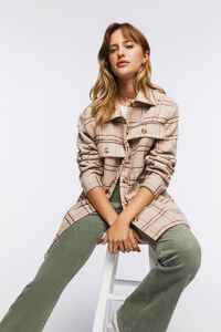 TAN/BROWN Plaid Button-Front Shacket, image 1