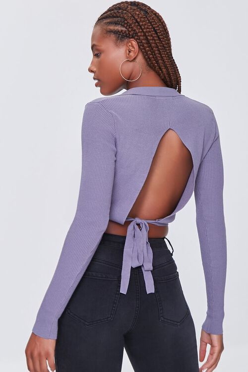 LAVENDER Sweater-Knit Cutout Crop Top, image 3