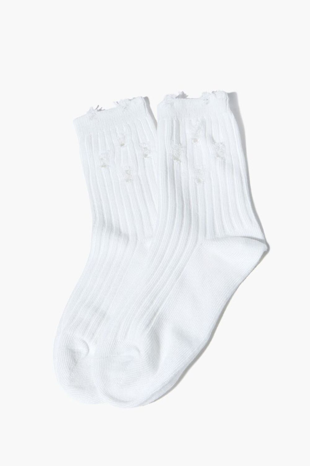 WHITE Distressed Crew Socks, image 2