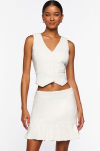 WHITE/WHITE Pleated Tweed Drop-Waist Skirt, image 1